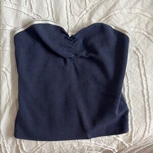 Edikted Navy Blue Strapless Top with White Accents